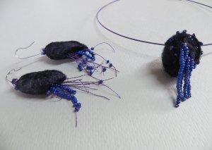Silk cocoon necklace and earrings